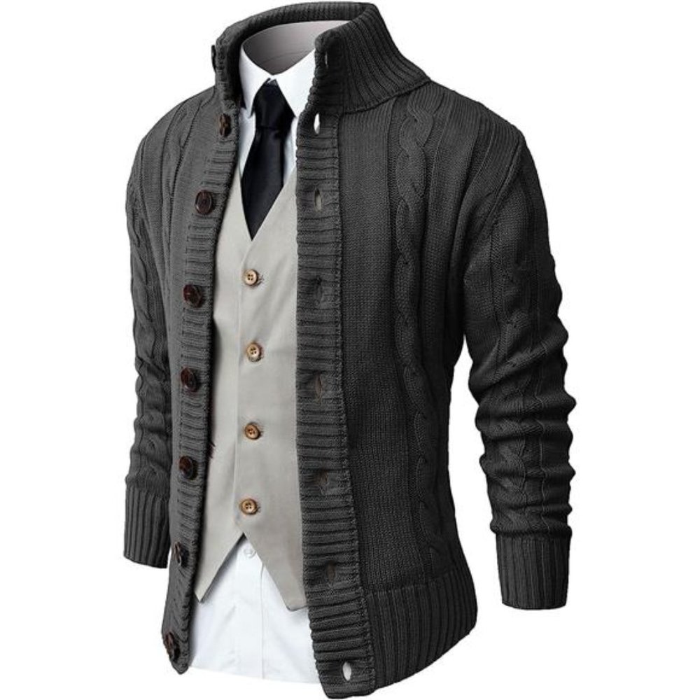 Mens Long Sleeve Cardigan &Grey Knitted Sweater NEW